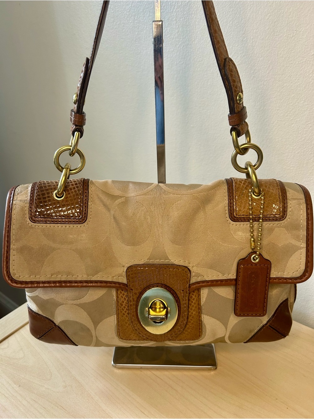 Coach Peyton Signature Sateen Snakeskin Trim Shoulder Bag 14504 2009